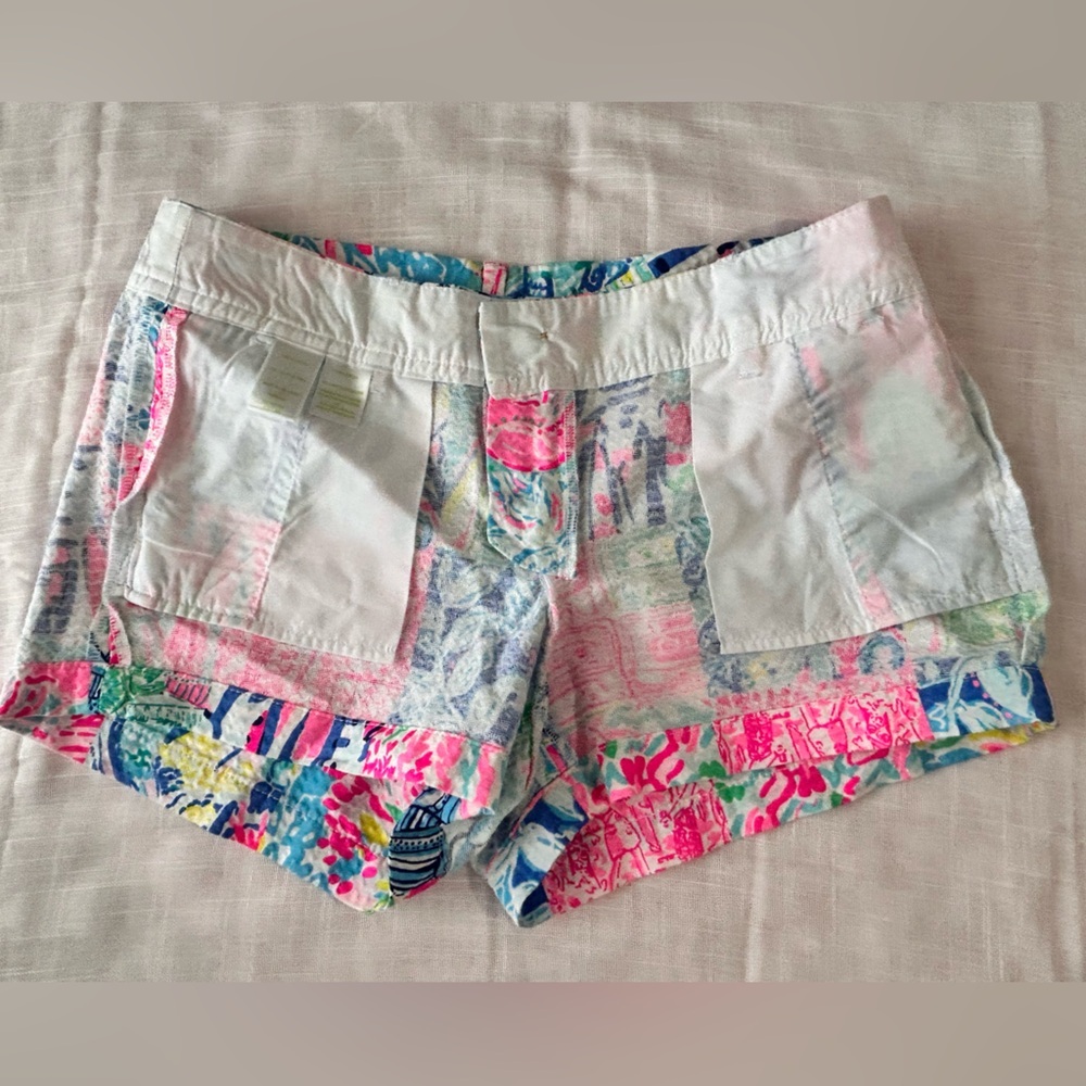 Lilly Pulitzer Blue and Pink Bermuda Shorts Vibrant Tropical Style - Picture 6 of 8